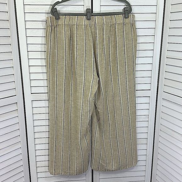 J. Jill Pants Size Large Crop Linen Blend Striped Tan Wide-Leg - Picture 8 of 13